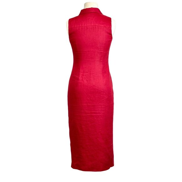Talbots Red Vintage Irish Linen Sleeveless Button-Down Midi Dress Size Petite 2 - Picture 3 of 9